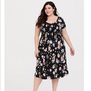 Torrid Black Floral Challis Midi Dress